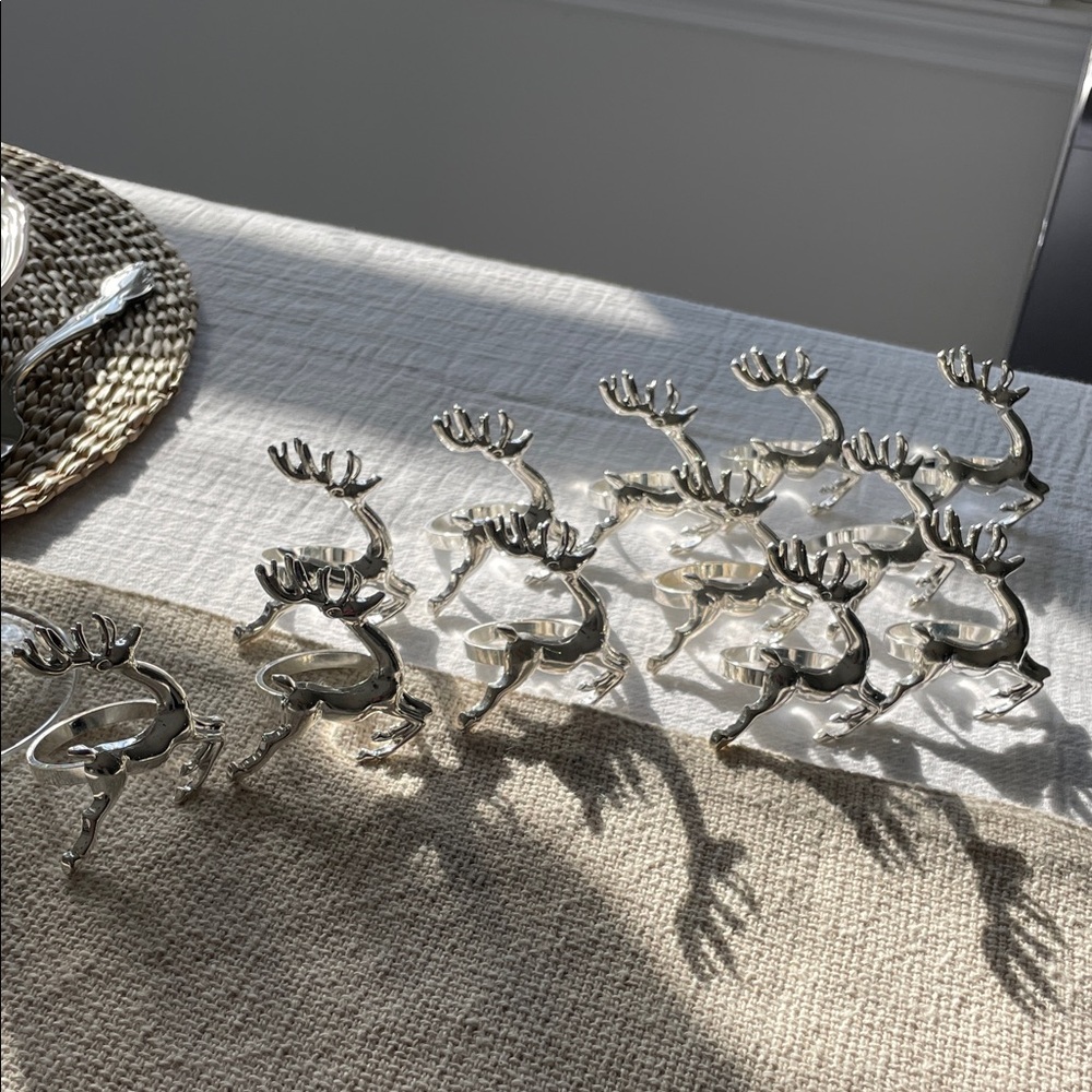 💕Silver Reindeer Napkin Rings Set of 12